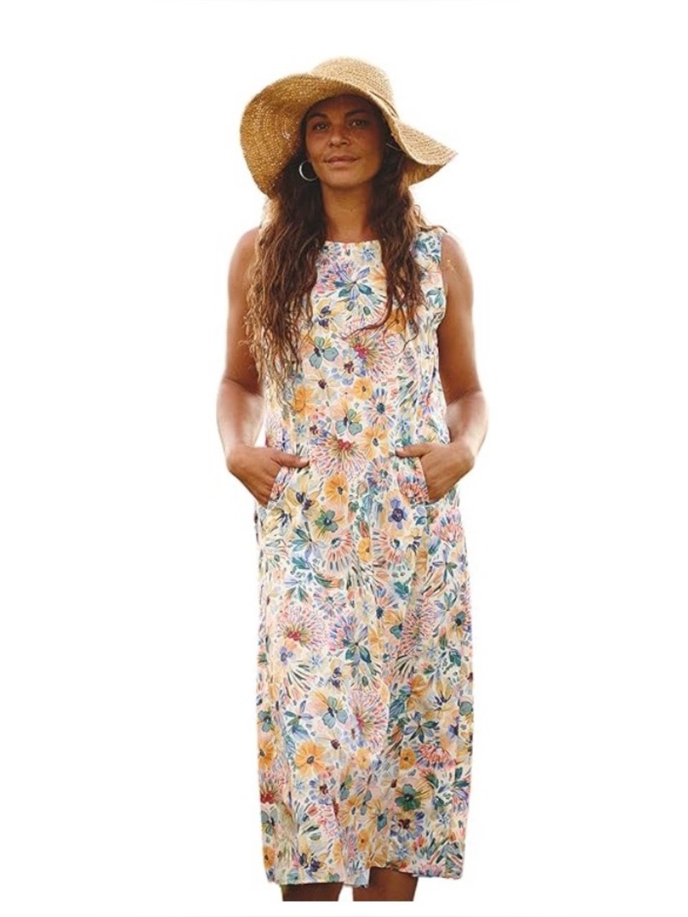 Floral Sleeveless Maxi Dress in Multi-Color